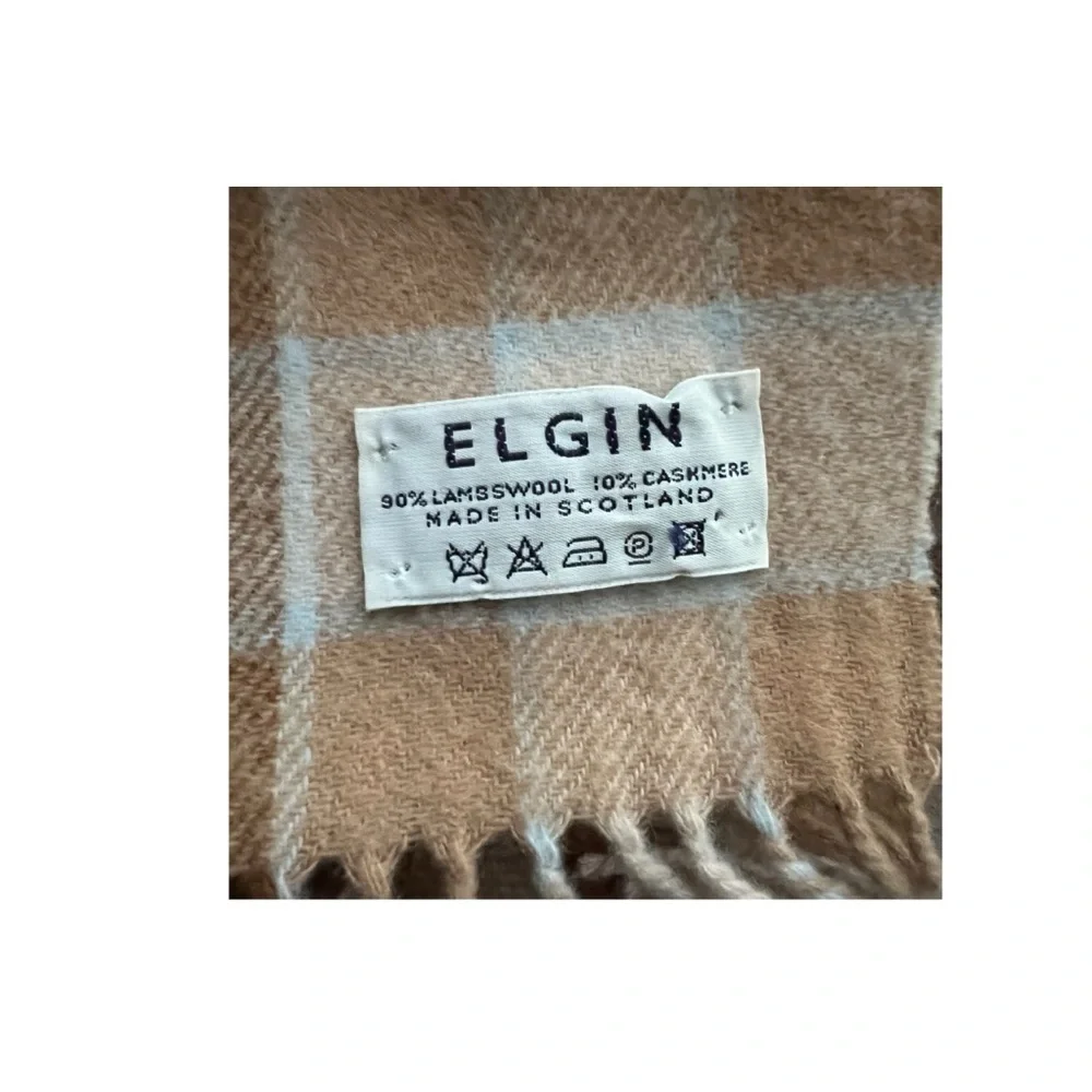 Elgin Made In Scotland Lambs Wool and Cashmere Plaid Fringe Scarf